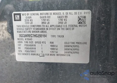 2017 Chevrolet Silverado 1500 2Lt from USA, damaged, VIN 3GCUKREC7HG298184